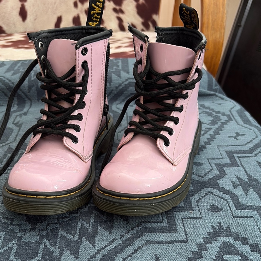 Dr. Martens Pink Combat Boots with Black Laces